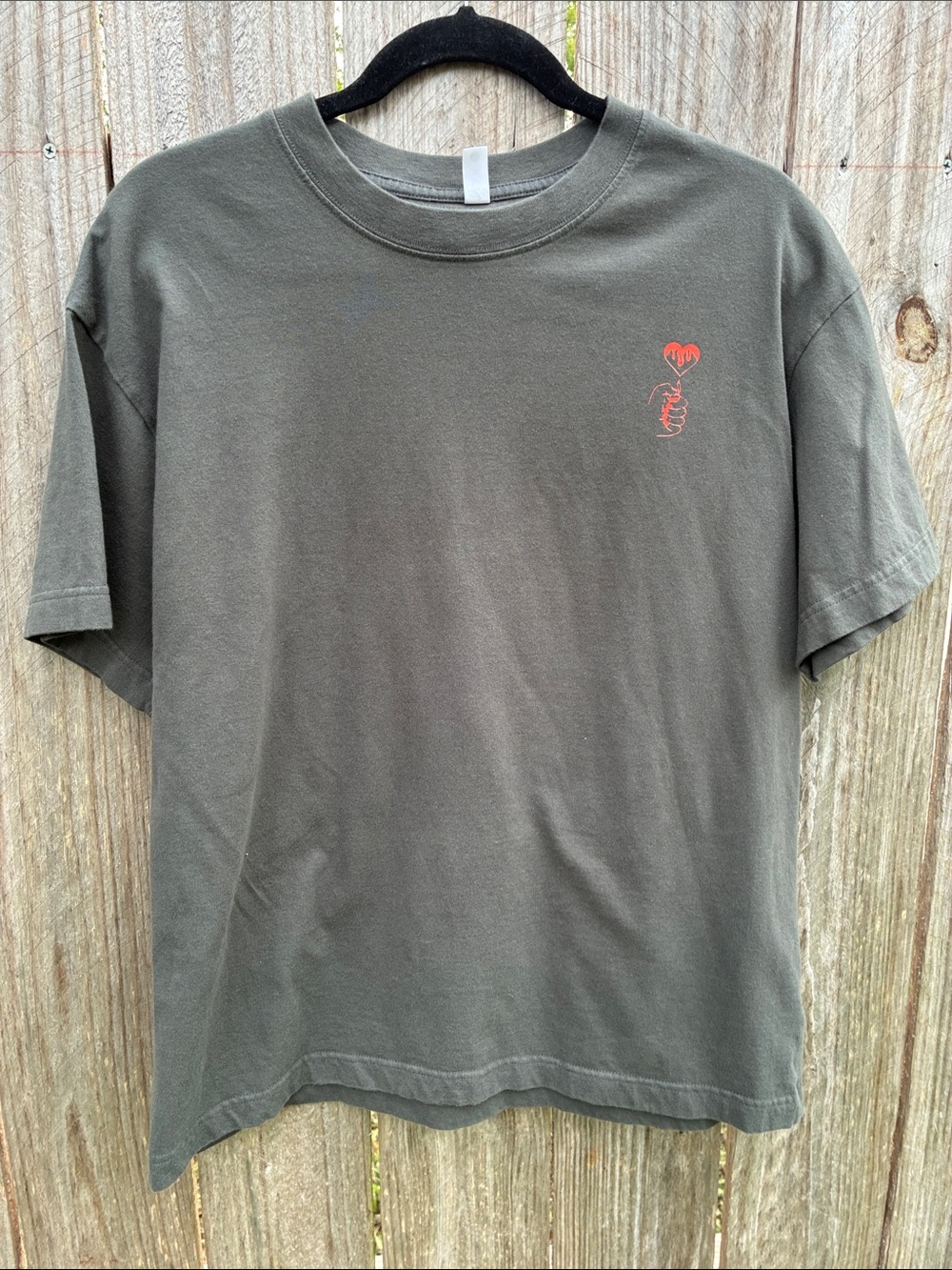Grey Short-Sleeve Graphic Tee with Heart Detail
